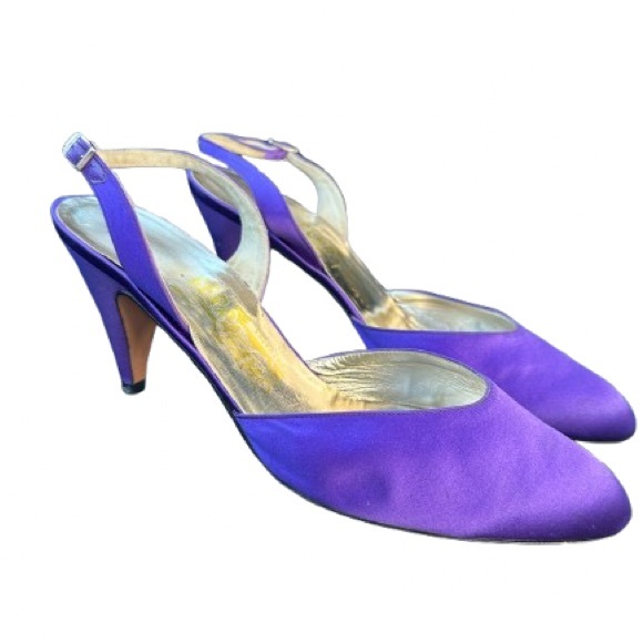 Salvatore Ferragamo Purple Satin Slingback Heels Vintage 9B - Picture 2 of 9